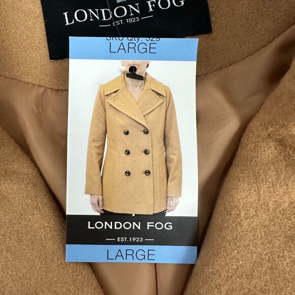London Fog Womens Camel Double-Breasted Wool Blend Peacoat Size Large - Picture 2 of 7